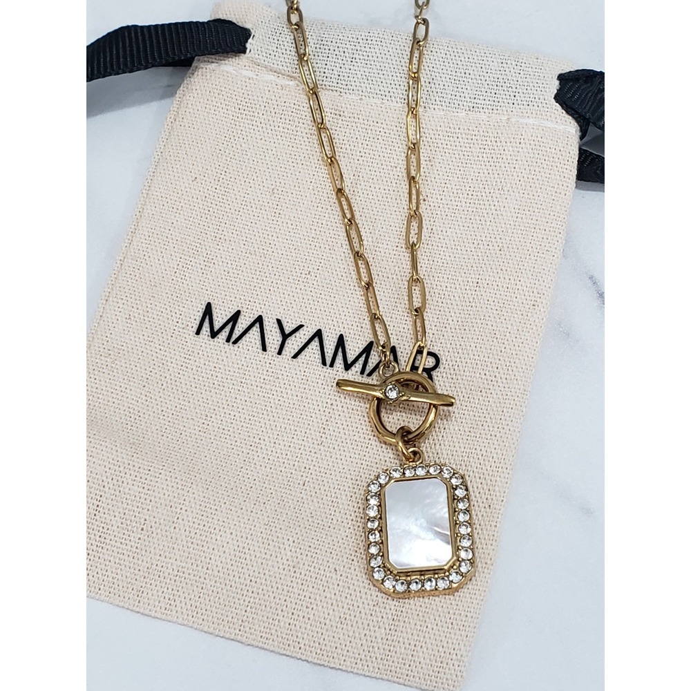 MAYAMAR Paperclip Necklace MOTHER OF PEARL PENDANT NECKLACE DAINT TAG LINK